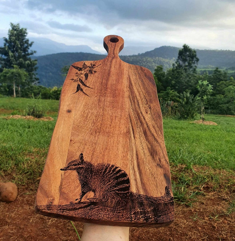 Numbat & Eucalyptus Custom Engraved Australian Native Hardwood Chopping/Cutting/Serving Paddle Board