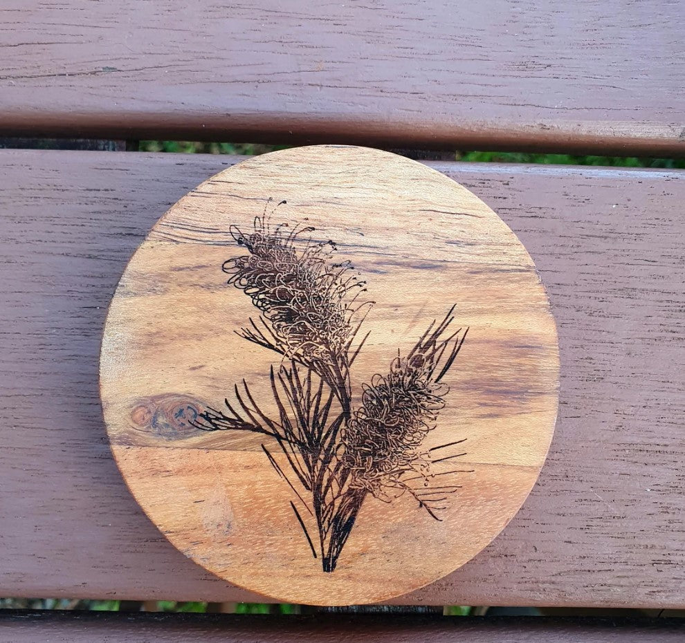 Australian Flora Coaster Set Custom Engraved Banksia, Callistemon, Grevillea, Wattle