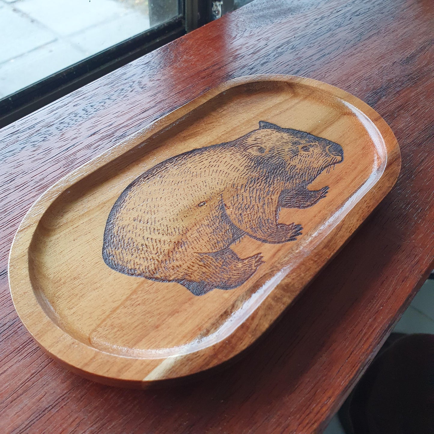Wombat Australian Native Wood Trinket Tray Home Decor