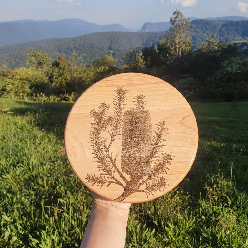 Banksia Ericifolia Australian Native Engraved Cutting Chopping Cheese Serving Board with 4 Knives Set