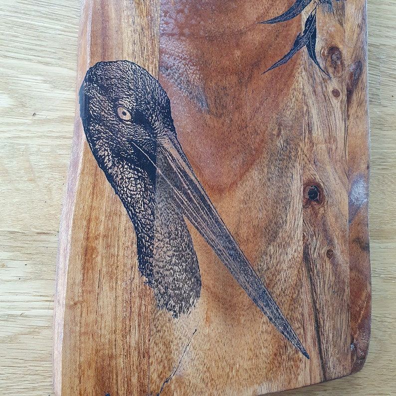 Black-necked Stork Jabiru Custom Engraved Australian Native Hardwood Chopping/Cutting/Serving Paddle Board