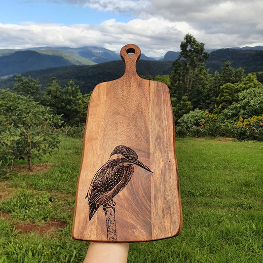 Common Kingfisher Custom Engraved Australian Native Hardwood Chopping/Cutting/Serving Paddle Board