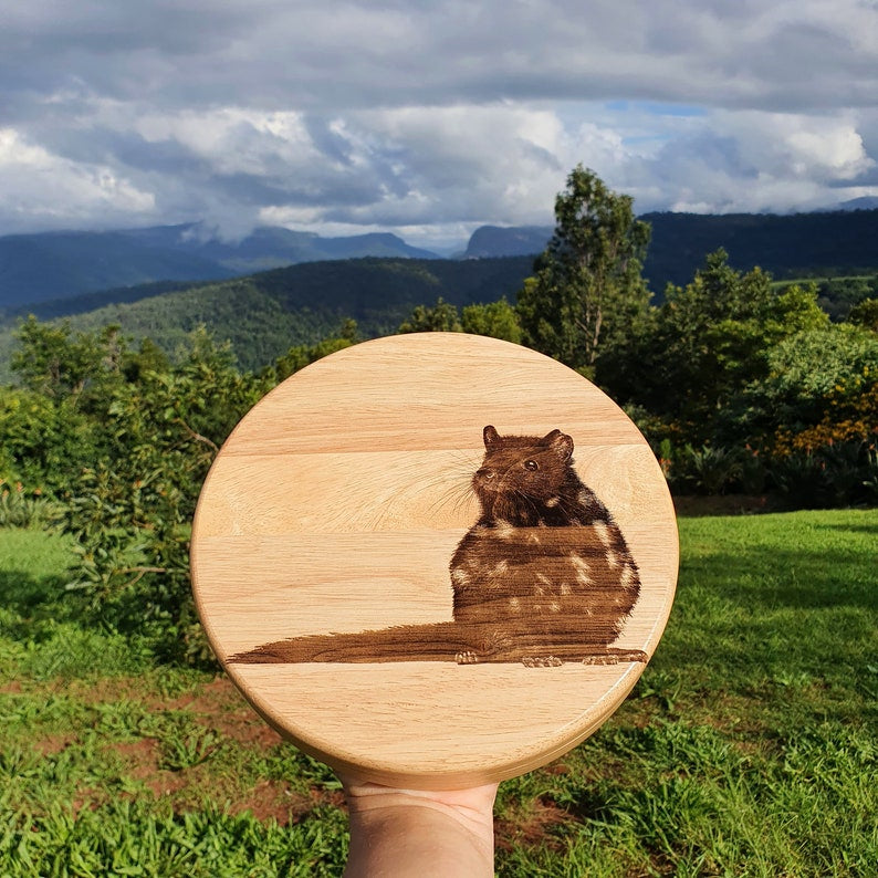 Eastern Quoll Australian Native Engraved Cutting Chopping Cheese Serving Board with 4 Knives Set