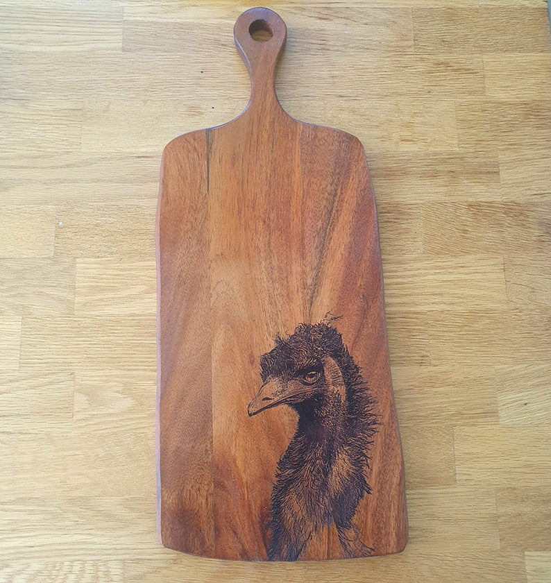 Emu Custom Engraved Australian Native Hardwood Chopping/Cutting/Serving Paddle Board