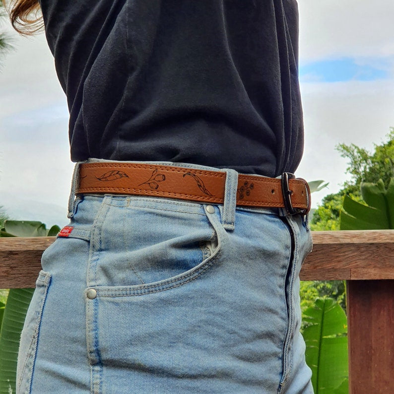 Eucalyptus Engraved Genuine Leather Belt