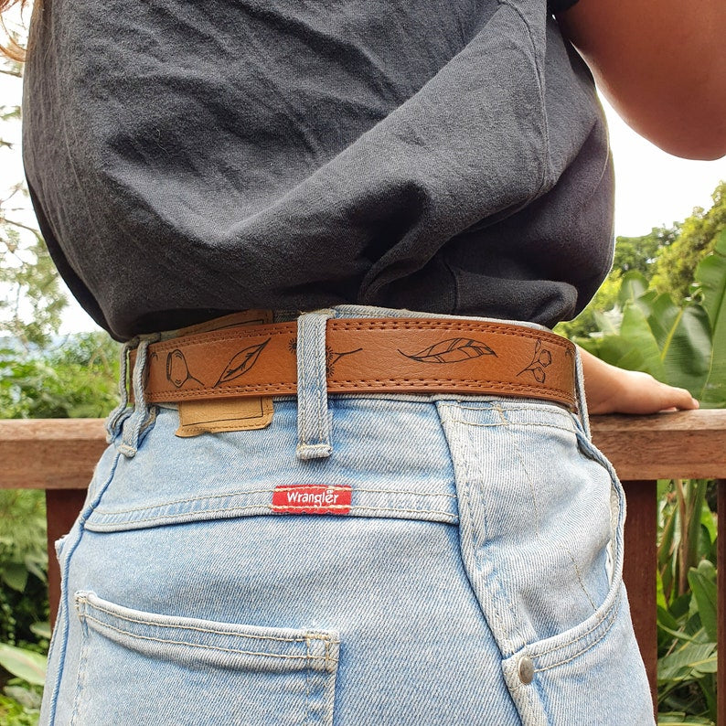 Eucalyptus Engraved Genuine Leather Belt