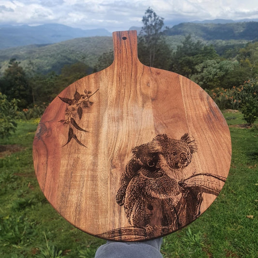 Koala And Eucalyptus Australian Native Engraved Cutting Chopping Serving Board