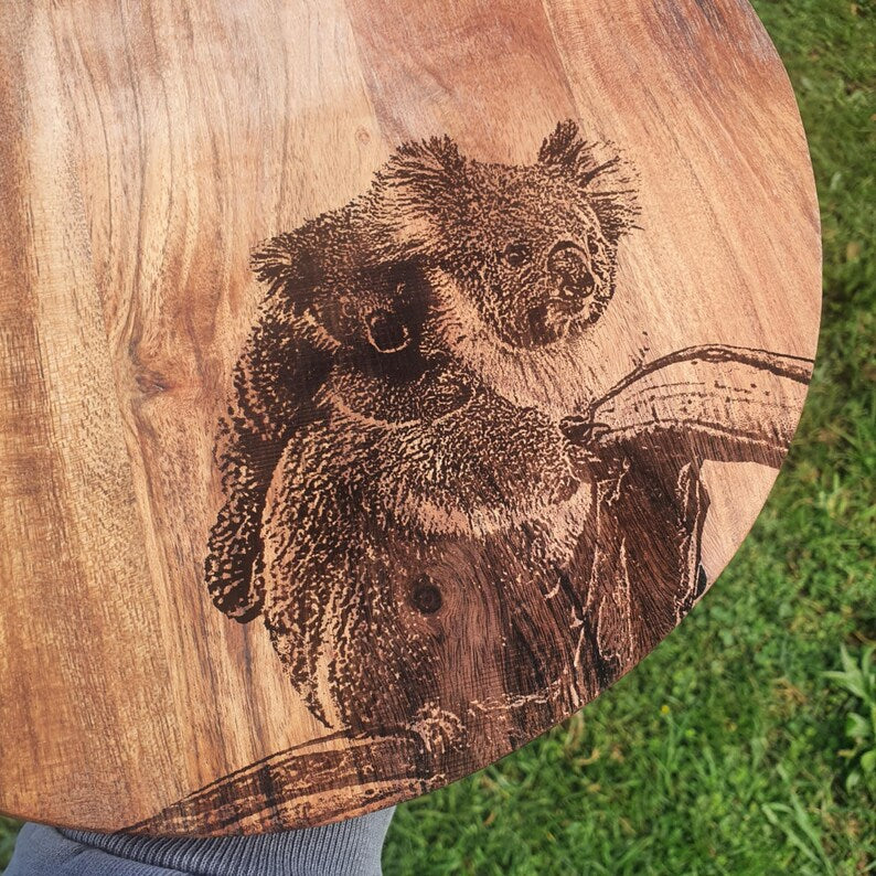 Koala And Eucalyptus Australian Native Engraved Cutting Chopping Serving Board