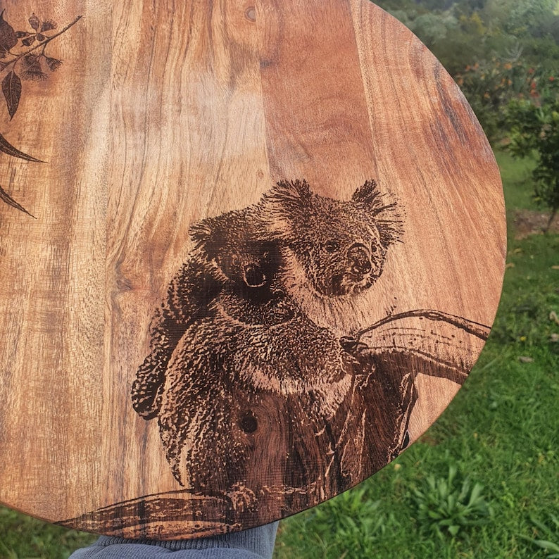 Koala And Eucalyptus Australian Native Engraved Cutting Chopping Serving Board