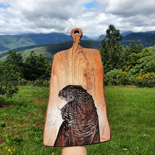 Red-tailed Black Cockatoo Custom Engraved Australian Native Hardwood Chopping/Cutting/Serving Paddle Board