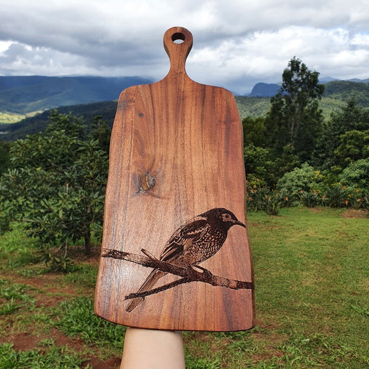 Regent Honeyeater Custom Engraved Australian Native Hardwood Chopping/Cutting/Serving Paddle Board