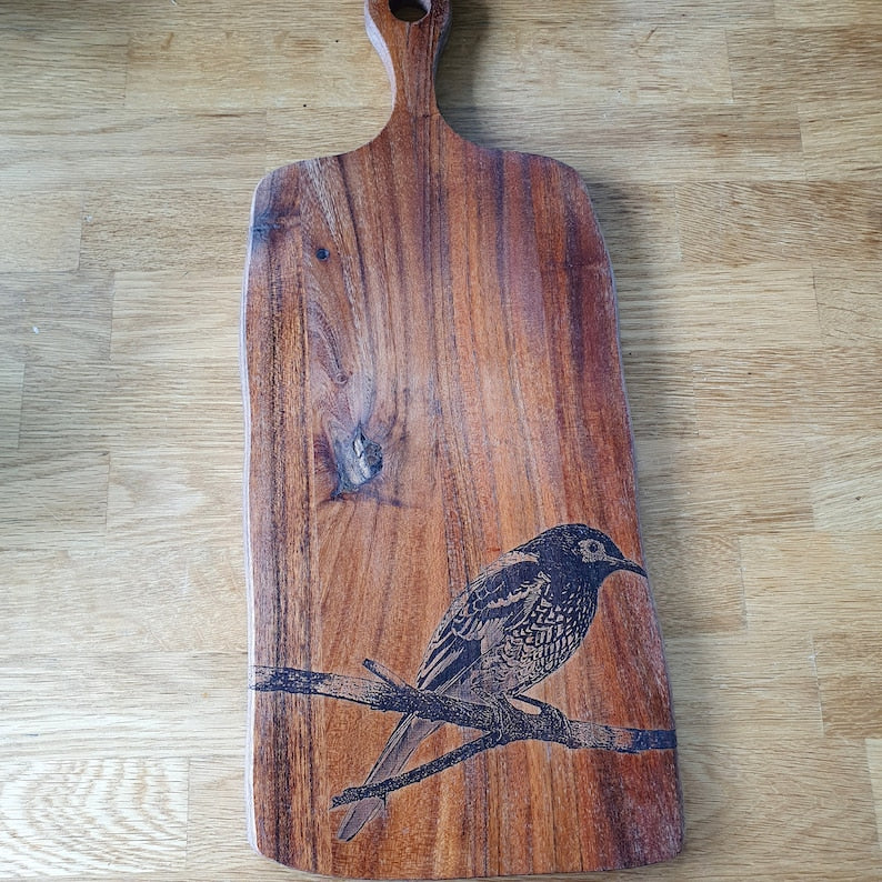 Regent Honeyeater Custom Engraved Australian Native Hardwood Chopping/Cutting/Serving Paddle Board