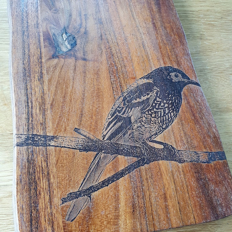 Regent Honeyeater Custom Engraved Australian Native Hardwood Chopping/Cutting/Serving Paddle Board