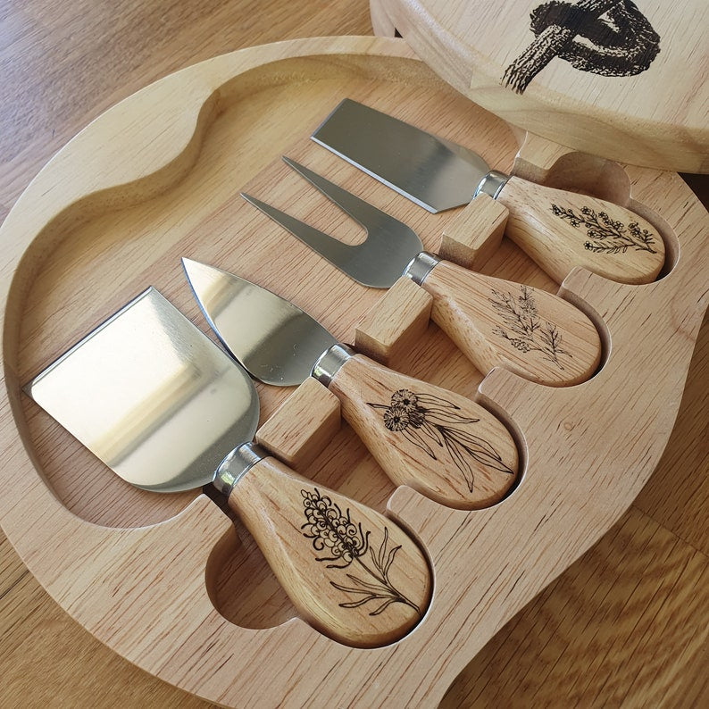 Sugar Glider Australian Native Engraved Cutting Chopping Cheese Serving Board with 4 Knives Set