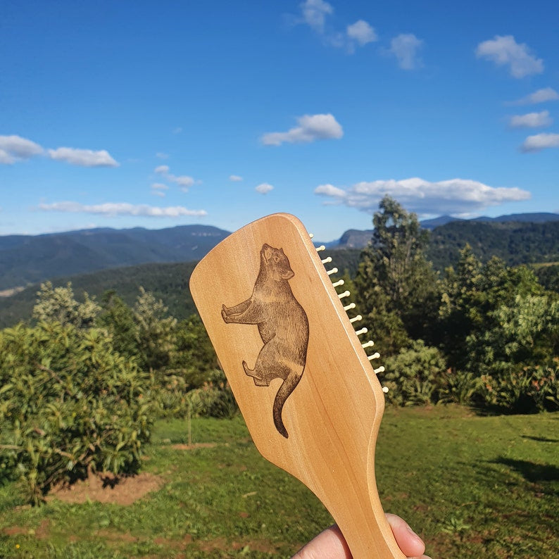 Tasmanian Devil Australian Native Engraved Bamboo Hairbrush Paddle Rectangle Anti Static