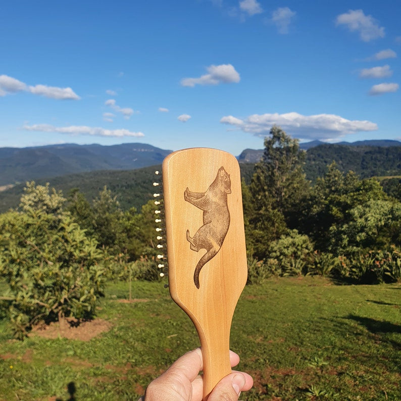 Tasmanian Devil Australian Native Engraved Bamboo Hairbrush Paddle Rectangle Anti Static