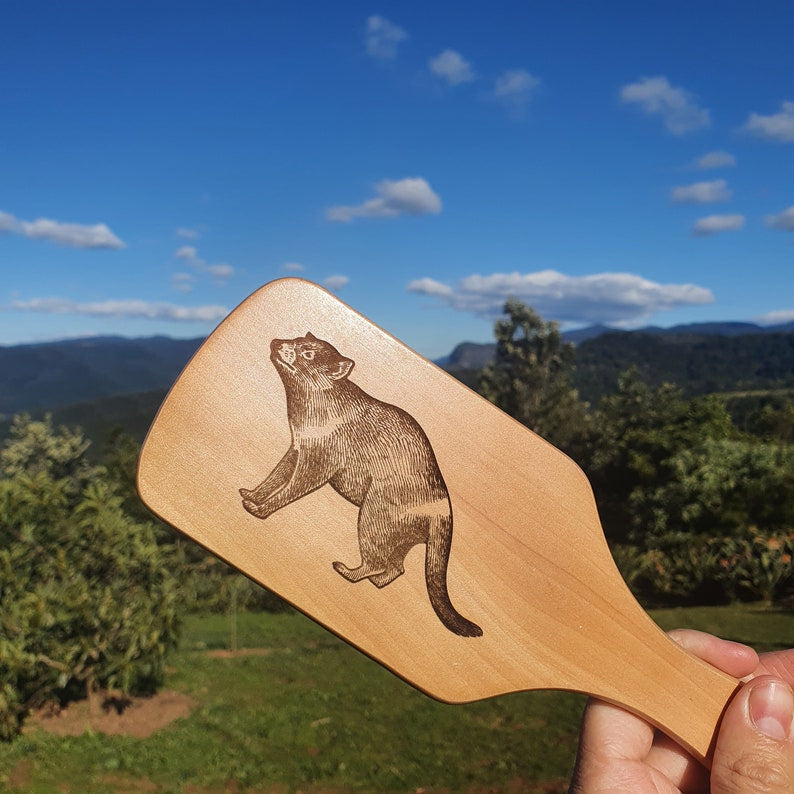 Tasmanian Devil Australian Native Engraved Bamboo Hairbrush Paddle Rectangle Anti Static
