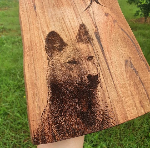 Dingo & Eucalyptus Custom Engraved Australian Native Hardwood Chopping/Cutting/Serving Paddle Board