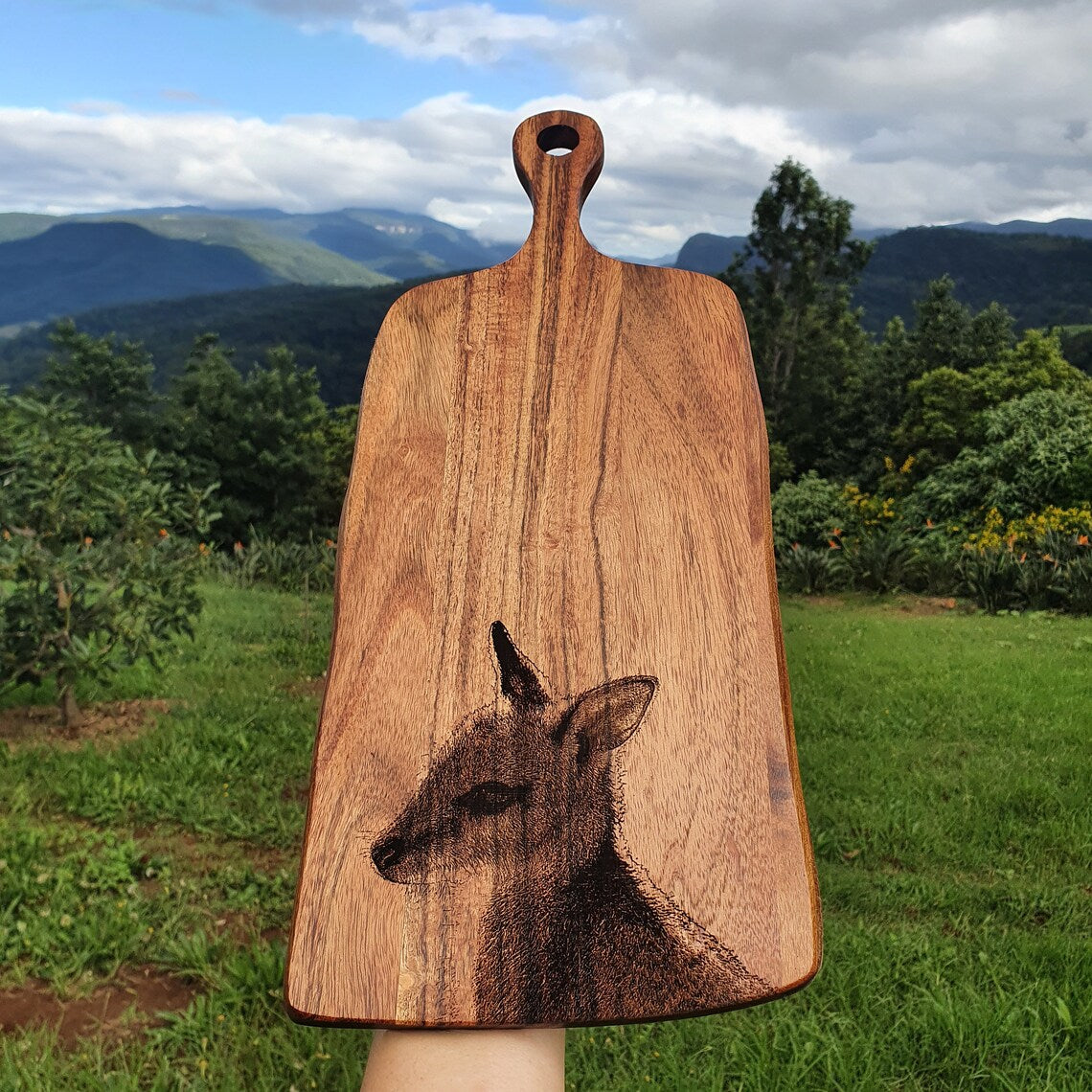 Agile Wallaby Custom Engraved Australian Native Hardwood Chopping/Cutting/Serving Paddle Board