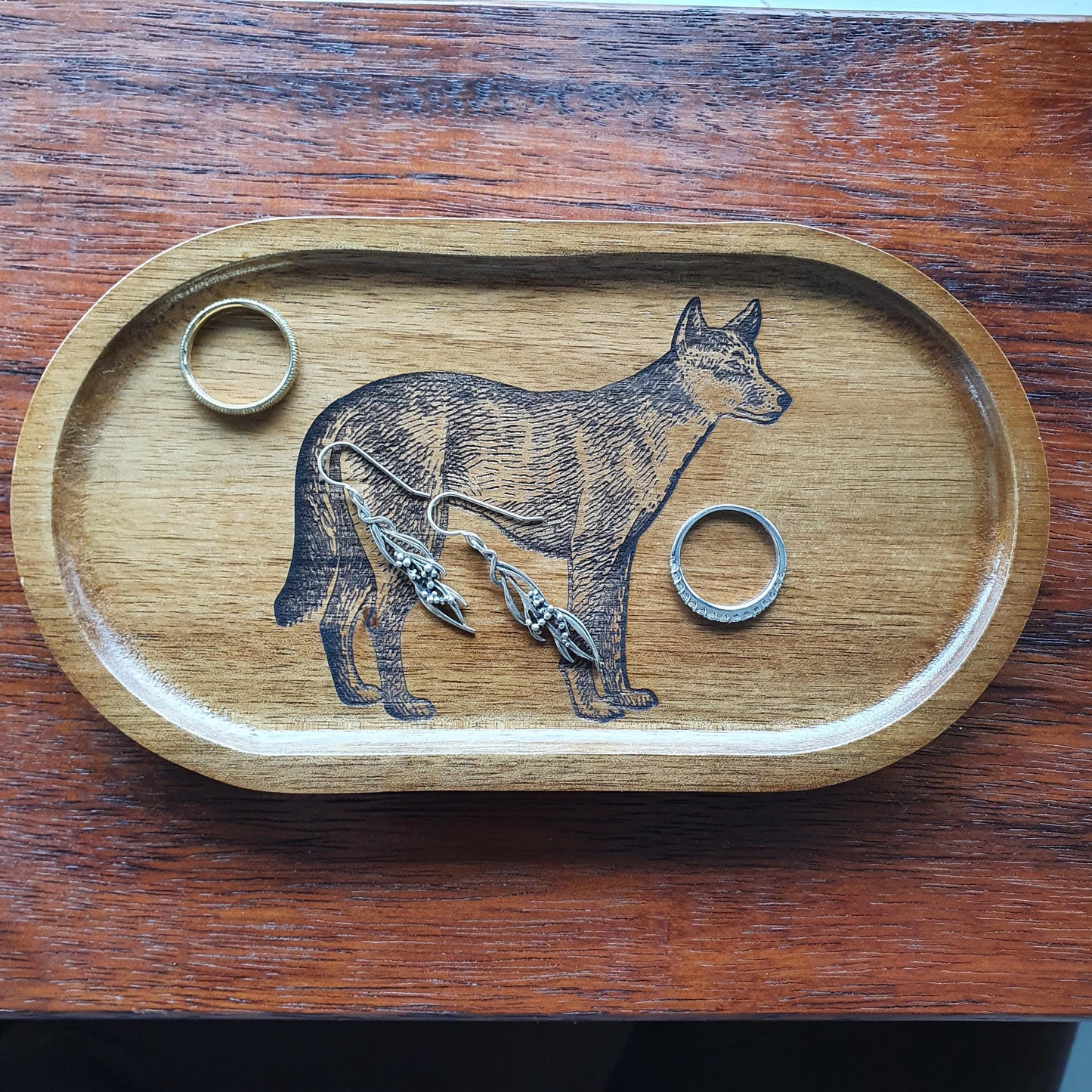 Dingo Australian Native Wood Trinket Tray Home Decor