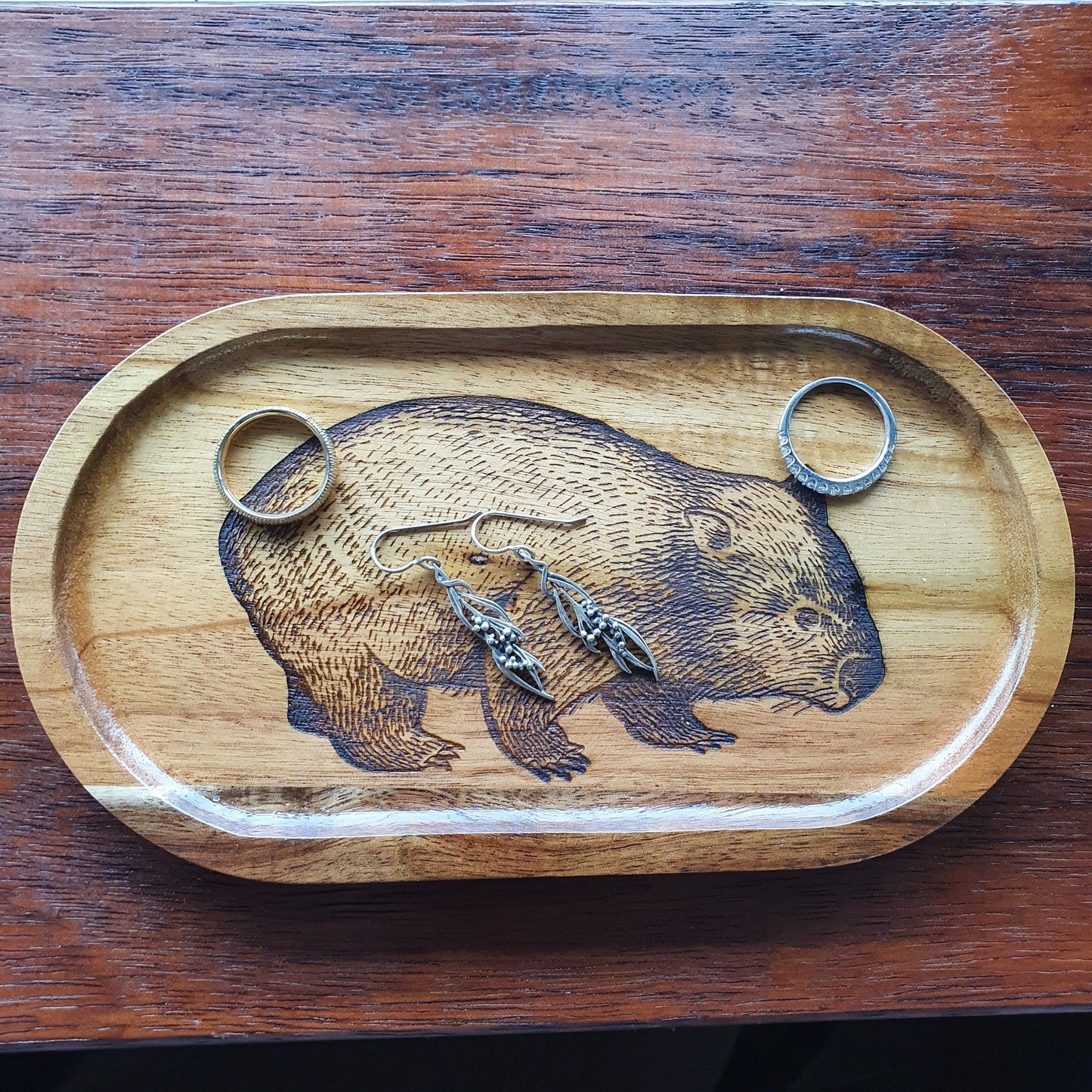 Wombat Australian Native Wood Trinket Tray Home Decor