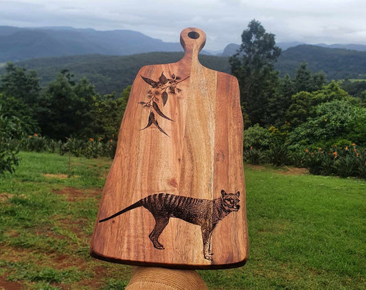 Thylacine Tasmanian Tiger Custom Engraved Australian Native Hardwood Chopping/Cutting/Serving Paddle Board