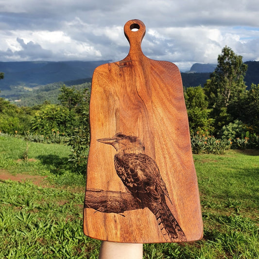 Laughing Kookaburra Custom Engraved Australian Native Hardwood Chopping/Cutting/Serving Paddle Board